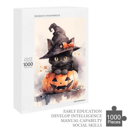 Puzzle 1000 pieces Halloween chat noir et citrouille pour adulte - 6