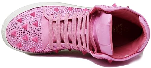 Image of Enzo Romeo Men's High Top Crystal Shimmer Rhinestone Blink Flat Spike Fashion Sneakers Shoes BUL2