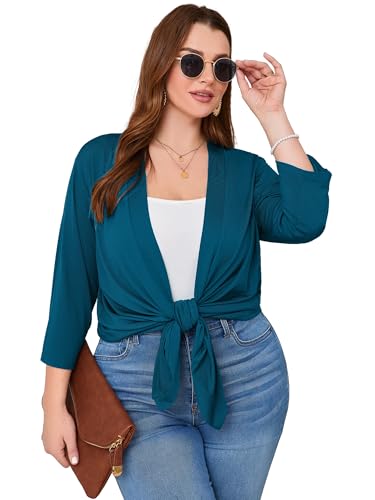 Image of AusLook Women's Plus Size Lightweight Open Front Cardigan 3 /4 Sleeve Cover Ups Shrugs Shawls and Wraps Kimono Jacket Coat