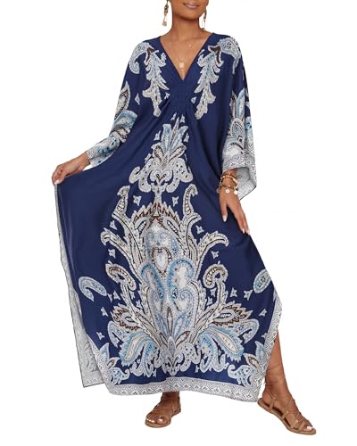 Manches chauve-souris et imprimé ethnique sur robe caftan longue d'été