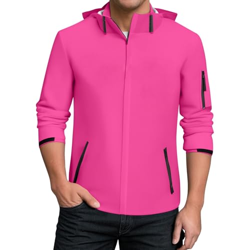ZEFOTIM Waterproof Jacket Working Mens Raincoat Coat with Hood Windbreaker Work with Pockets