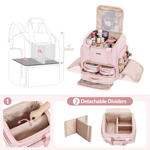 Large Makeup Backpack with 3 Clear Makeup Bags, Double Layers Professional Makeup Travel Case with Brushes Storage Section for Makeup Artists2