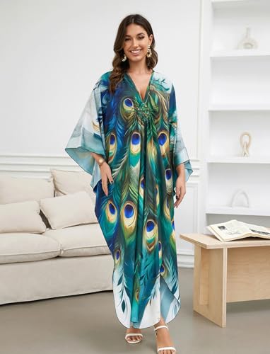 Image of KECVOT Kaftan Dresses for Women Plus Size Batwing Sleeve Caftans Long Bathing Suit Cover Up Maxi Beach Dress Loungewear