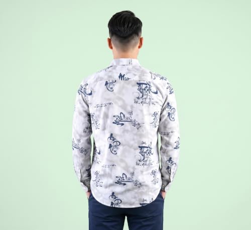 Image of UNM Men's Casual Shirt, Calligraphy Print.