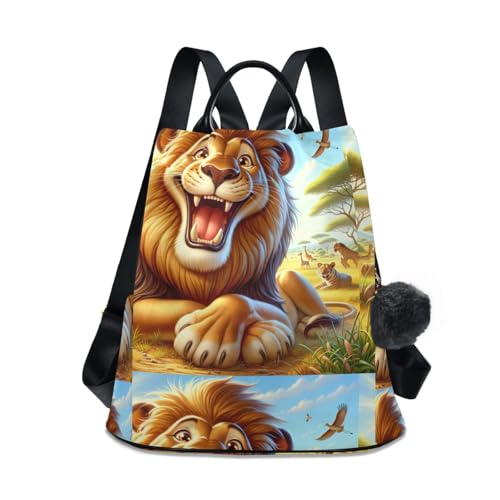 Sac à dos tendance lion animaux africains avec finitions poignée en cuir et zip sécurisé