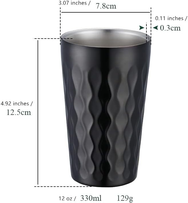Miniatura 6 de QOBIMOON Vaso de acero inoxidable, juego de 2 vasos de 12 onzas  11.8 fl oz, apilables de acero inoxidable, vasos aislados de acero inoxidable, vaso