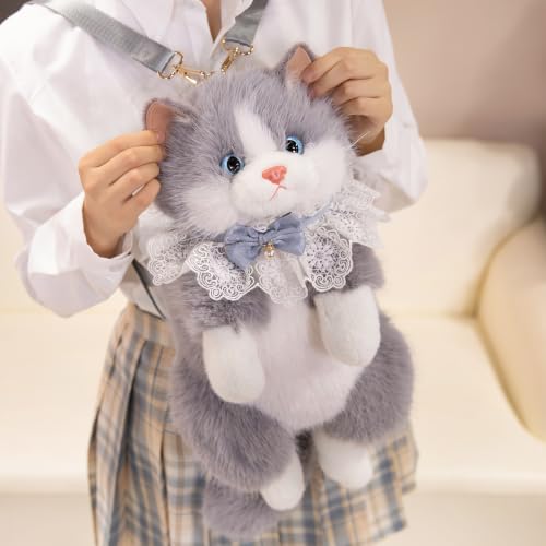 Image of Women Animal Teddy Bear Plush Backpack with Adjustable Straps (Ragdoll grey)