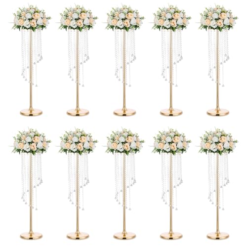 Nuptio Gold Crystal Flower Vases for Weddings, 10 Pcs 35.4in Tall, Elegant Decorations by NUPTIO - Used condition - US$125.31