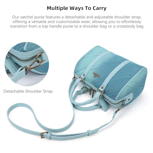 Image of Angel Kiss Women Satchel Purses and Handbags Vegan Leather Boston Barrel Bag Top Handle Shoulder Purse with Crossbody Strap | Vegan Leather