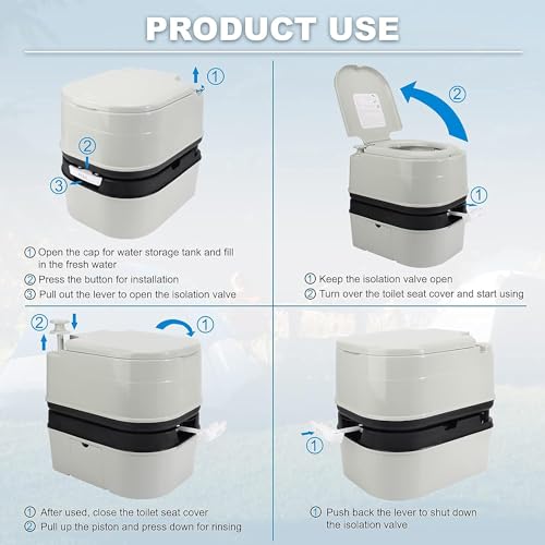 Portable Toilet, 6.4 Gallon 24L Piston Pump Flush with Level indicator Detachable Anti-Leak Handle Water Pump,Rotating Spout Indoor & Outdoor Hiking Toilet for Camping, Fishing Travel - Image 6