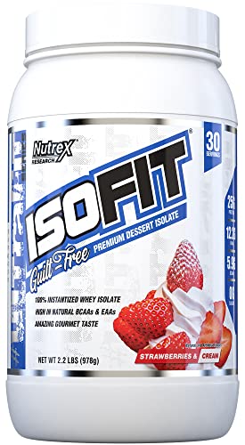 Nutrex Research Isofit Whey Protein Powder Instantized 100% Whey Protein Isolate | Muscle Recovery, Naturally High Eaas & Bcaas | Fast Absorbing, Easy Digestion | Strawberries & Cream 30 Serv #TOP4