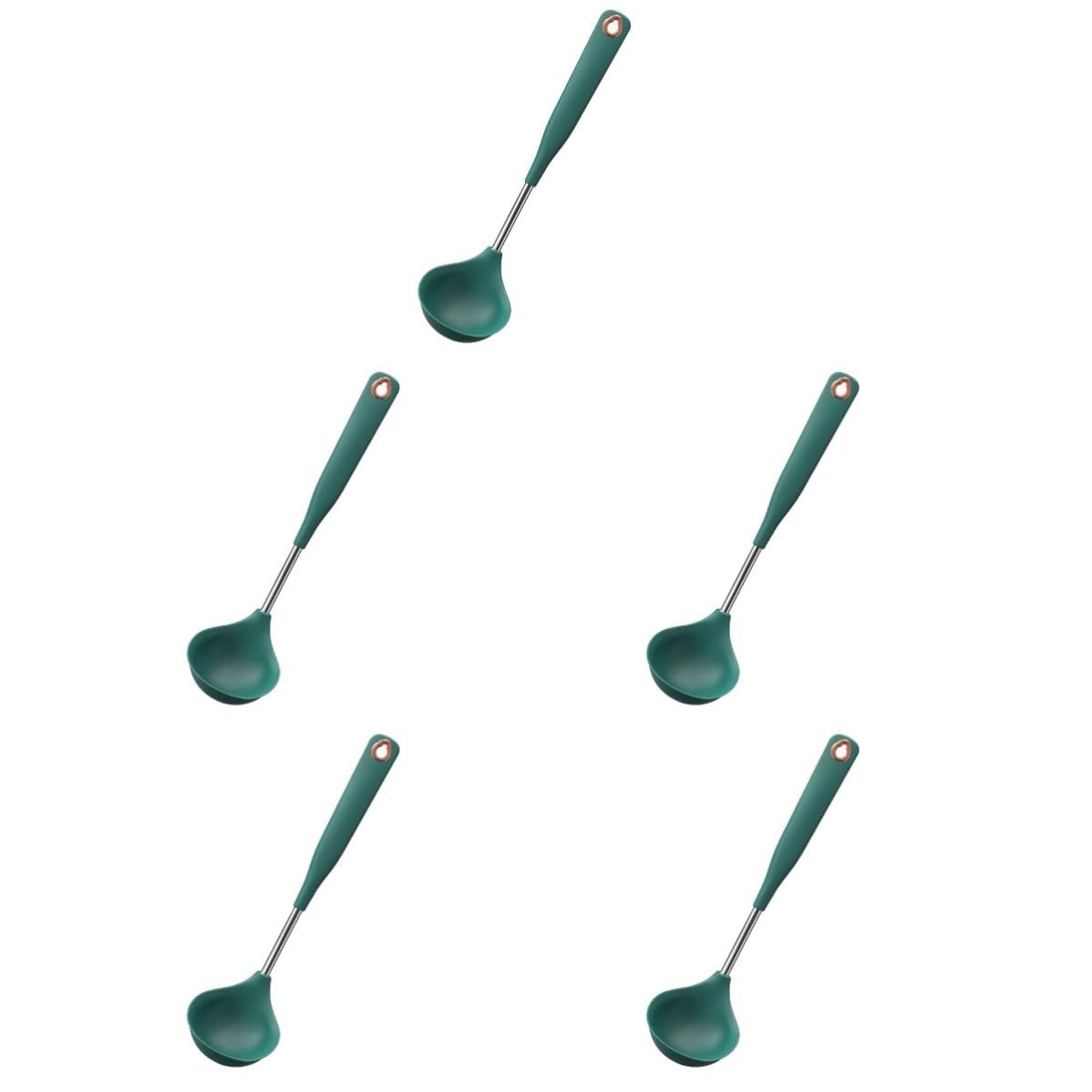 Operitacx 5 Pièces Cuillère à Soupe en Silicone à Long Manche, Acier