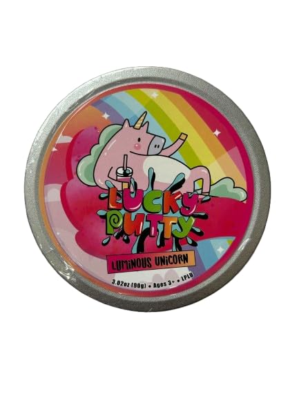Lucky Putty's Luminous Unicorn Putty - 3.2oz Glow-in-The-Dark Slime - Neon Rainbow Confetti - Stretch, Bounce, Pop, Tear - Never Dries - Stress-Reliever, Creative Tool - Tin Included - Ages 3+