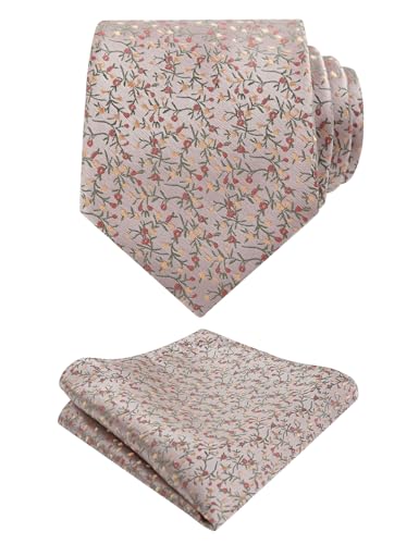Image of Alizeal Mens 3.15'' Light Color Rustic Tie Handkerchief | with Flower Printed Handkerchief for Wedding Business Daily Wear