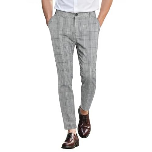 GINGTTO Mens Plaid Dress Pants Stretch Chino Pants Men Slim Fit 36W x 28L Grey 2