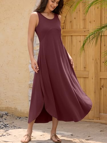 Image of ZAFUL U Neck Backless Split Flowy Maxi Casual Tank Dress