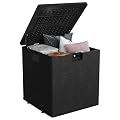 SierraSquad 28-Gallon Waterproof Outdoor Storage Box, Lockable Resin Deck Box with Lid, Patio Storage Bin for Pool, Garden Tools & Backyard, All-Weather Protection, Black Wicker