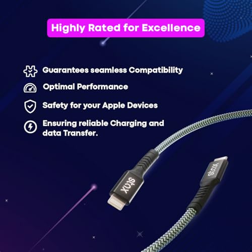 Image of STAX Charging Cable C to Lighting Type Fast Charging 28w | Extra Long | Auto Power Cut Off | Nylon Braided