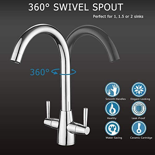 Heable Kitchen Mixer Tap Dual Lever Swivel Spout Chrome Sink Taps with UK Standard Fittings - Image 6