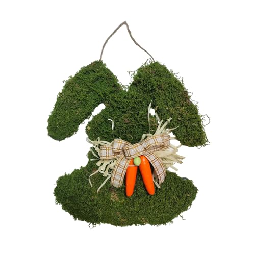 Belupai Easter Wreath for Front Door, 15.7in Easter Moss Bunny Shaped Wreath Easter Flocked Bunny Moss Swag Spring Moss Green Flocking Hanging Garland Welcome Sign for Home Party