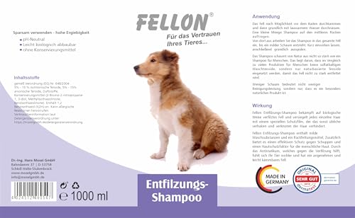 Fellon Entfilzungsshampoo für Hunde – Sanfte, pH-neutrale Pflege für leichtes Entfilzen – Biologisch – Für alle Rassen, Langhaar & Kurzhaar – Verhindert Verfilzungen & Juckreiz – 1 Liter