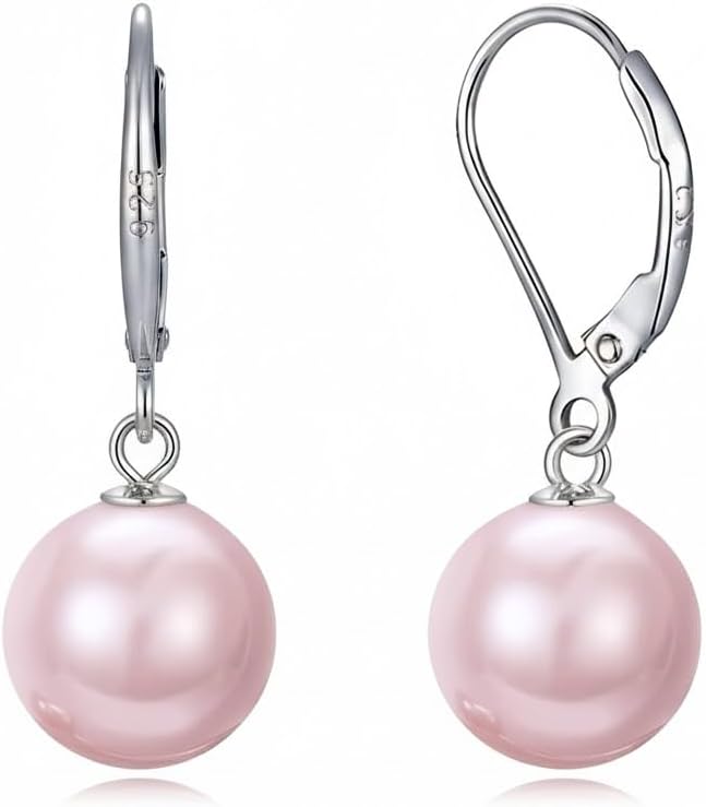 Prismata Pearl Earrings for Women 925 Sterling Silver Freshwater White/Black/Pink Pearl Leverback Dangle Drop Earrings Aretes De Perlas Para Mujer Jewelry Gifts for Women Mom Her