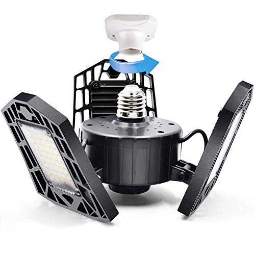 LED Garage Lights, Wsky 6000LM Deformable LED Lights for Garage, E26 60W Led Shop Lights, 6500K Daylight Garage Ceiling Lights for Basement, Workshop (No Motion Detection)