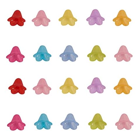 Ipotkitt 50Pcs/Box Transparent Opaque Petunia Flower Acrylic Beads for DIY Necklace Bracelet Earring Jewellery Making Finding Supplies - 10x15mm Cover