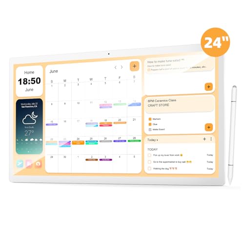 24 Inch Touchscreen Digital Calendar, Wall Planner, Desktop Smart Electronic Calendar, 8GB+128GB Android 13, Supports Google Play Apps, Office Desk Assistant & Family Schedules, Wall/Desk St