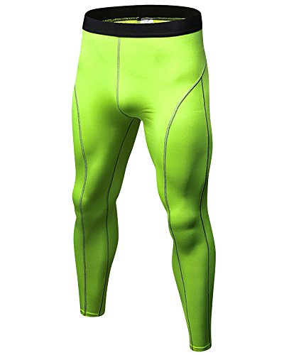 DianShao Hombre Aptitud Jogging Mallas Pantalones Secado Rápido Fitness Running Compresión Fluorescente Verde XL