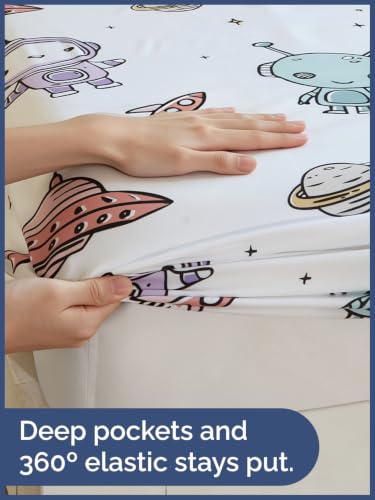 Image of Kids Twin Size Robot Bed Sheets - 3 Piece Kids Robot Sheet Set - Galaxy Space Bedding - Ultra-Soft, Cute & Cozy - Breathable & Machine Washable - Wonderful Bed Set for Boys, Girls, Teens & Toddlers