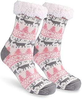 Cyleibe Warm Slipper Socks, Non Slip Fluffy Socks Mid-Long Cut, Knitted Jacquard Ankle Thermal Slipper Socks for Winter