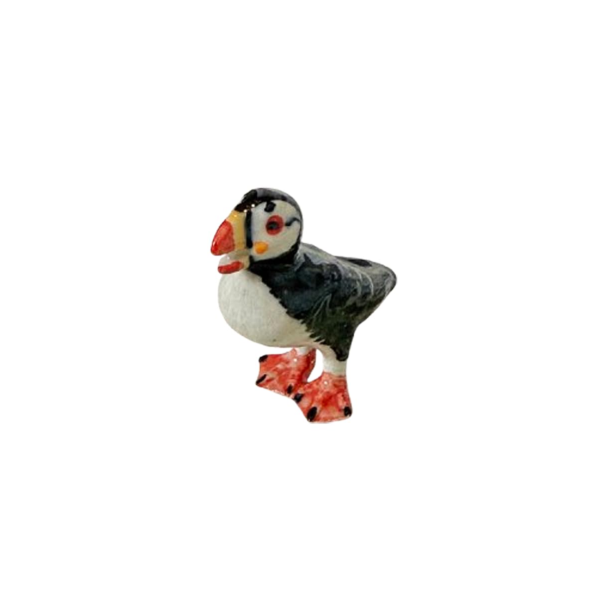 Luck Trader Black With White Accents Hand-Painted Porcelain Puffin Bird Miniature Figurine, Decorative Ornament