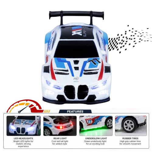 Image of Mini RC Car for Kids with App & Remote Control, 1:64 Alloy Racing Car, 2.4GHz LED Lights, 3 Speed Modes, USB Type-C Rechargeable