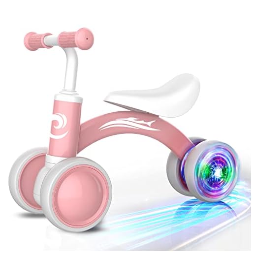 Colorful Lighting Baby Balance Bike Toys for 1 Year Old Girl Gifts, 10-36 Month Toddler Balance Bike, No Pedal 4 Silence Wheels & Soft Seat Pre-School First Riding on Toys, 1st Birthday Gifts.