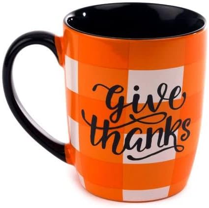 Taza de cerámica Harvest de 12 oz (Give Thanks Plaid Pumkin)
