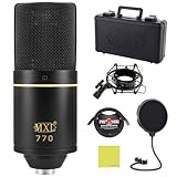 Liquid Audio MXL 770 Cardioid Condenser Instrument Microphone Bundle w/Pig Hog PHM10 8mm Mic Cable, Pop Filter Polishing Cloth