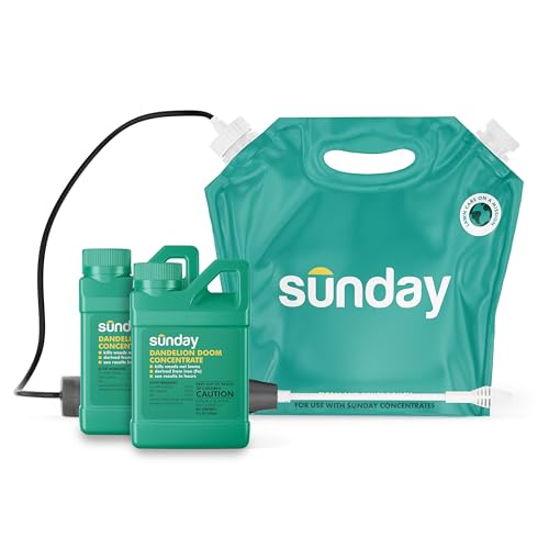 Sunday Dandelion Doom Concentrate Kit, Lawn Weed Killer for Spot Treatment, Kills Dandelion, Clover, Chickweed, Moss Without Harming Grass, (2) 5 fl oz Concentrate + Reusable Pouch + Wand Sprayer