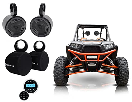 Rockville Bundle: (1) Pair RV5.3A Speakers Bundle with (2) MAC525B Marine Tower Speaker & (1) Pair RWBC525 Neoprene Covers, RGHR2 Marine Gauge Hole Receiver (7 Items)