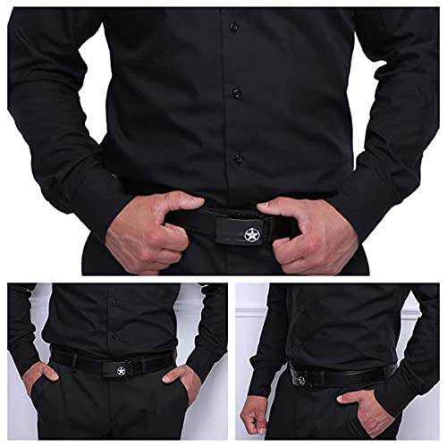 Image of JINIU Men's Ratchet Belt Buckle, Black Genuine Leather Slide Belt for Men Dress Suit, Micro Adjustable Trim to Fit Boxed