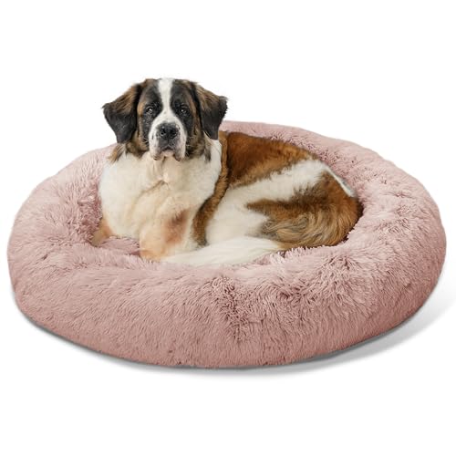 Best Friends by Sheri Original Calming Donut Dog and Cat Bed, Shag Faux Fur, Dusty Rose, XL (45in x 45in) - Anxiety Relief for Pets Up to 150 lbs