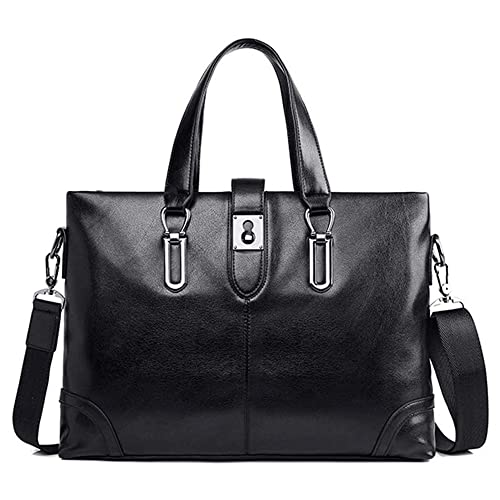 Leather Mens Business Shoulder Bags with Adjustable Shoulder Strap Men's Laptop Handbags Computer Bags Mens 14-inch (Color : Black, Size : 38 * 6 * 28cm)