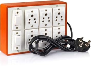 Extension Board 6+2 Multi Outlet Electrical Switch Boards with Individual Anchor Sockets (5A) and Anchor Switches (5A) 6 Meter Cable Power with 3 Pin Plug Strip Set of - 1