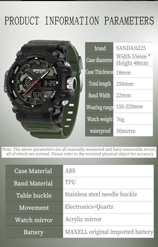 FANMIS Mens Analog Digital Sports Watch Large Face Outdoor Sports Waterproof Military Wrist Watches with Date Multifunction Tactics LED Army Stopwatch (Green)4