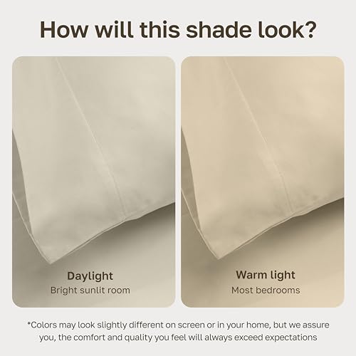 Image of California Design Den Split King Size Sheet Set -100% Cotton, 500 Thread Count Sateen, Deep Pocket Bedding for Adjustable Beds, Includes Twin XL Fitted Sheets & Pillowcases - Ivory (Beige Tone)
