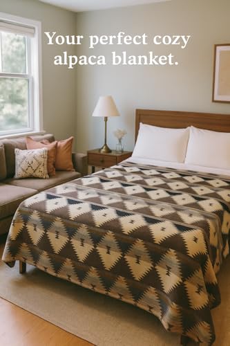 Image of Alpaca Wool Blanket, Queen Size 94 x 78, Reversible 2 in 1, Thick and Ultra Soft, Hypoallergenic, Non-Itchy, Handmade in Ecuador. Premium Alpaca Wool Thtow Blanket for Cozy Comfort. (Blue and Brown)