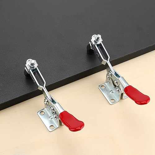 NGOSUET 6 Stück Kniehebelspanner Vertikal 100kg GH-201-B Schnellspanner Waagerecht Spanner Horizontal Toggle Clamp Verstellbar Toggle Lever Clamp für Maschinenbetrieb, Zimmerei, Schweißen, Rot