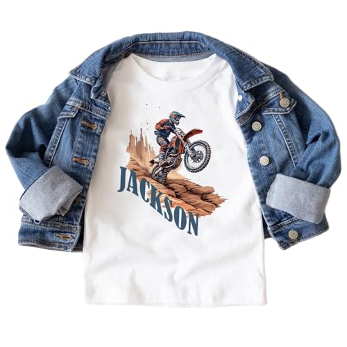 Personalized Name Boys Dirt Bike Toddler Shirt - Custom Motorcycle Kids Name Birthday Party Tee - Boy Children Toddler Youth Kids Clothing - Main Image