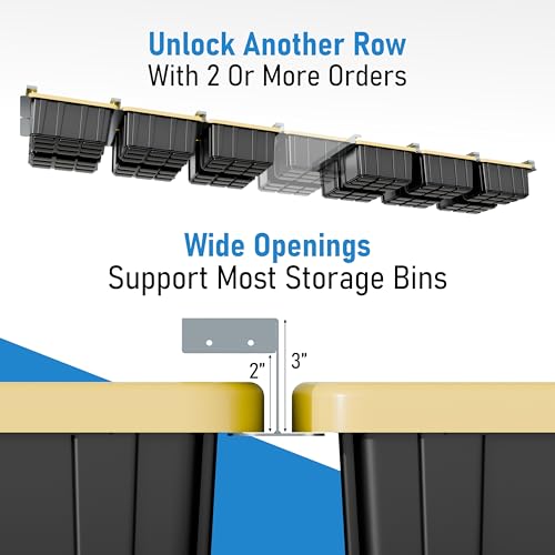 Image of USA Based Overhead Garage Storage Rack, Connectable Heavy Duty Metal Ceiling Rails Garage Storage Organization Shelving System, Hanging Racks Tote Containers, Supports Up To 6 Bins, 4 Sets Gray