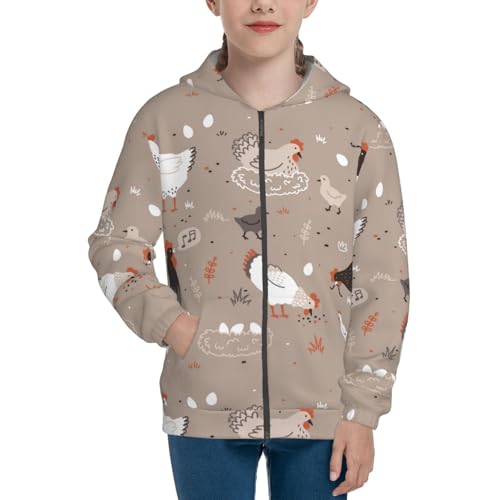 Chicken Kid Hoodies Boys Zip Up Sweatshirts Girls Pullover with Pocket3